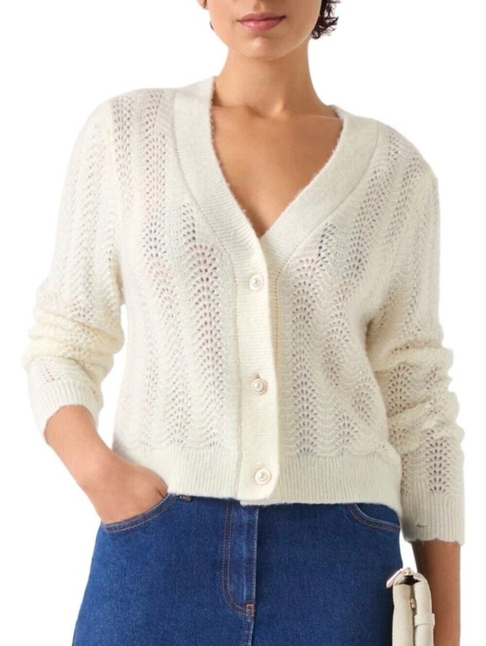 LK BennettWomen's White Elodie Wool-Blend Cardigan. Size Small